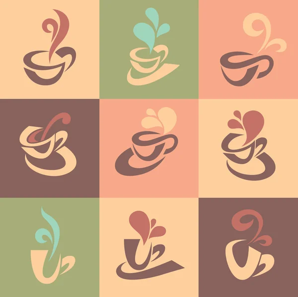 Koffie en thee pictogrammen tags en banners — Stockvector