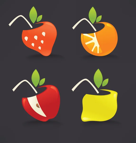 Buah-buahan segar dan jus beri konsep, ikon, dan lambang - Stok Vektor