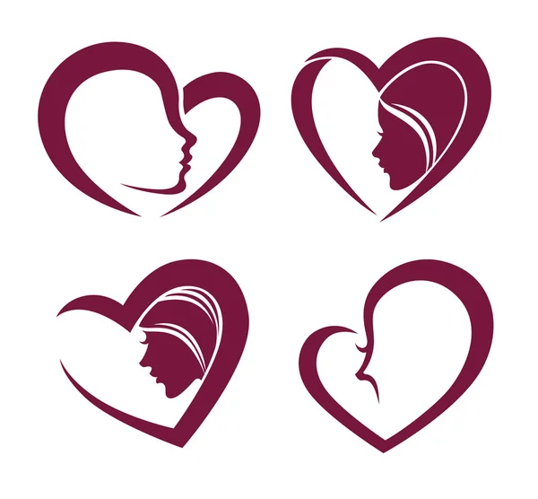 Συλλογή από πρόσωπα καρδιές και γυναίκα — Διανυσματικό Αρχείο