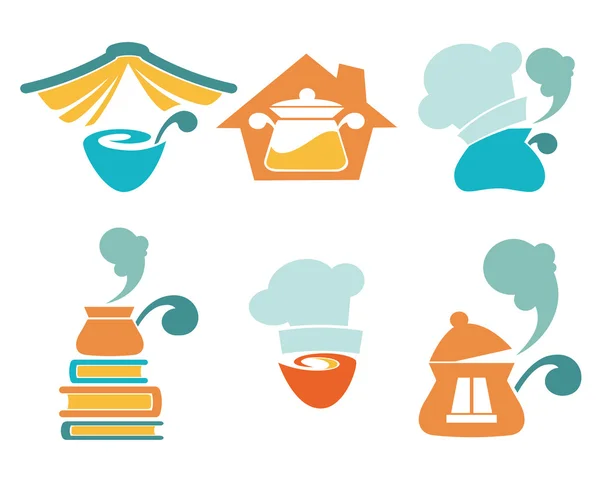 Pişirme ekipmanları ve ev yapımı yemekler sembolleri — Stok Vektör