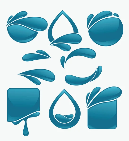 Vector collection of water stickers and symbols for your text — Stock Vector