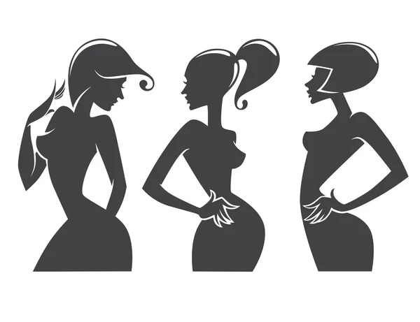 Vector collection of attractive girl silhouettes — Stock Vector