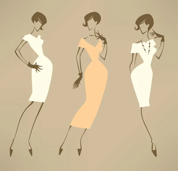 Belleza retro, colección vectorial de chicas en estilo retro — Archivo Imágenes Vectoriales