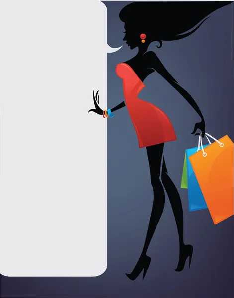 Ragazza silhouette e shopping bags — Vettoriale Stock
