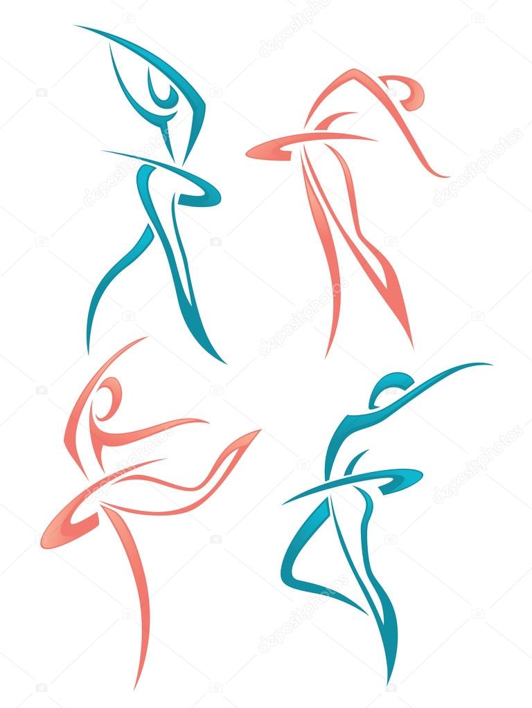 Vector collection of abstract women in ballet pose