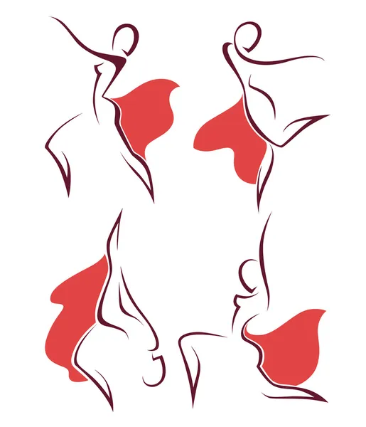 Tango, las niñas en vestidos rojos colección de vectores — Archivo Imágenes Vectoriales