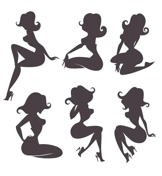 Stilisierte Pin-up Mädchen Silhouetten — Stockvektor