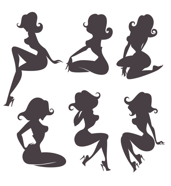 stylized pin up girls silhouettes