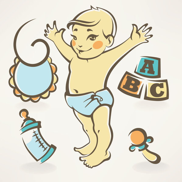 It's a boy, baby shower design icons and illustration
