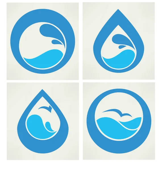 Pegatinas de agua, iconos y símbolos en estilo plano — Vector de stock