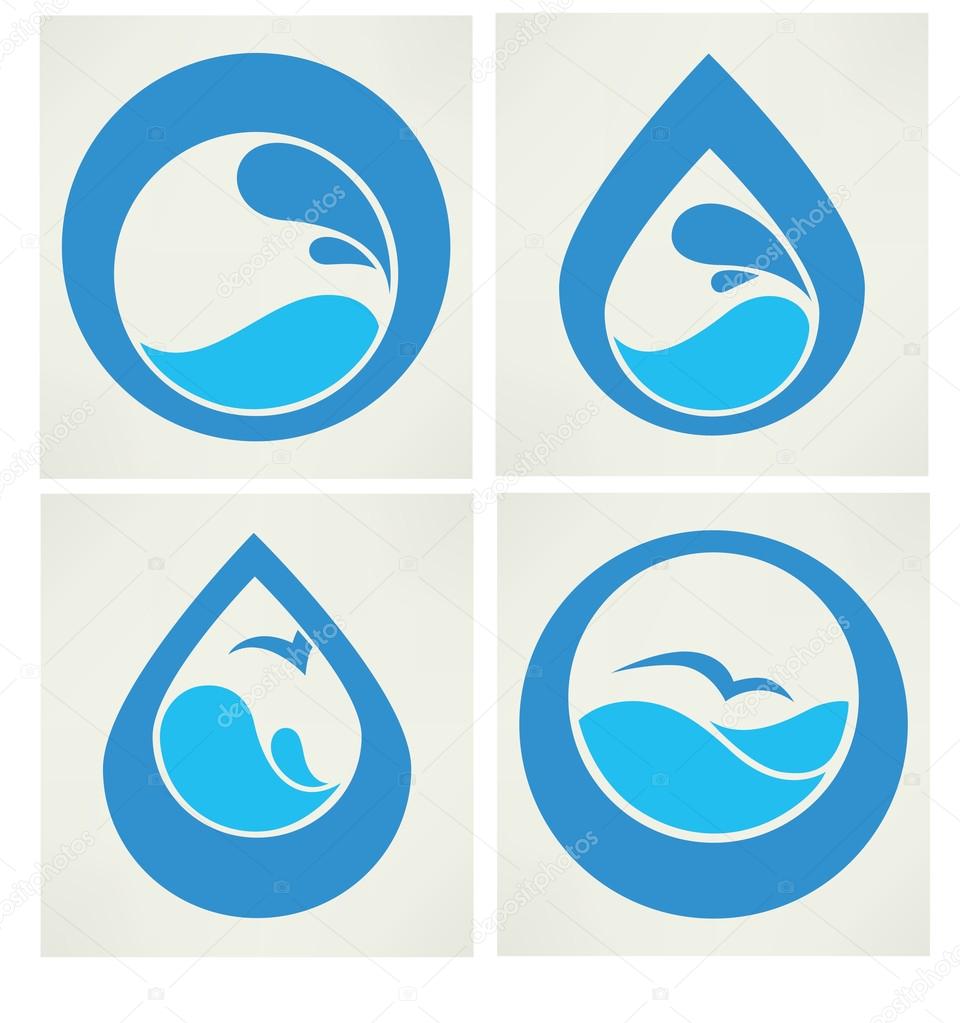 water stickers, icons and symbols in flat style