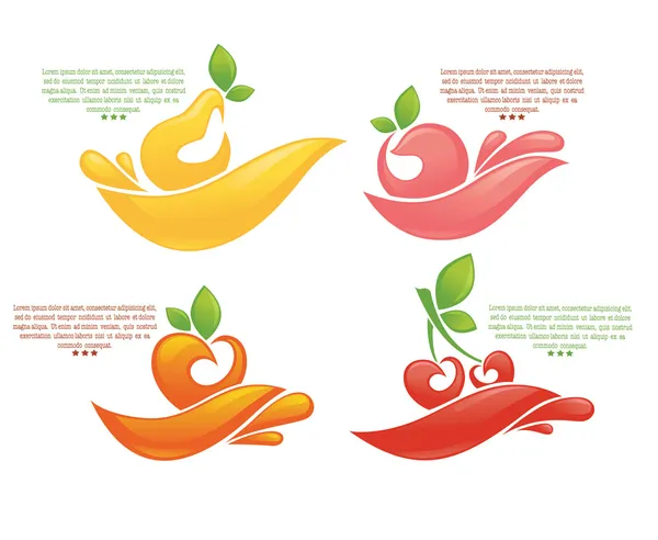 Juice matricák és gyümölcs-szimbólumok — Stock Vector