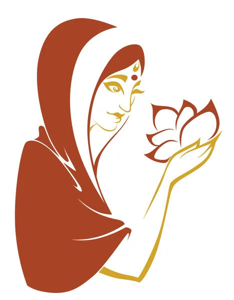 Indian beauty with flower in hands, vector illustration — Stock Vector