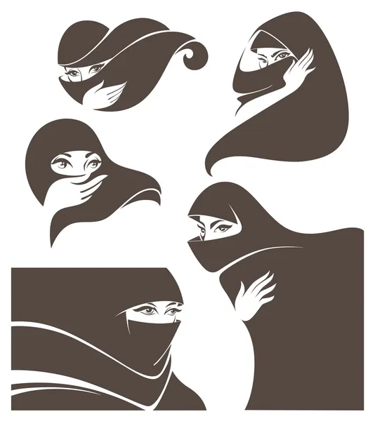 阿拉伯文穆斯林女人的美丽的脸 — 图库矢量图片