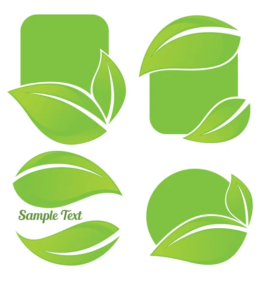 Vector collectie van helder groen blad frames en stickers — Stockvector