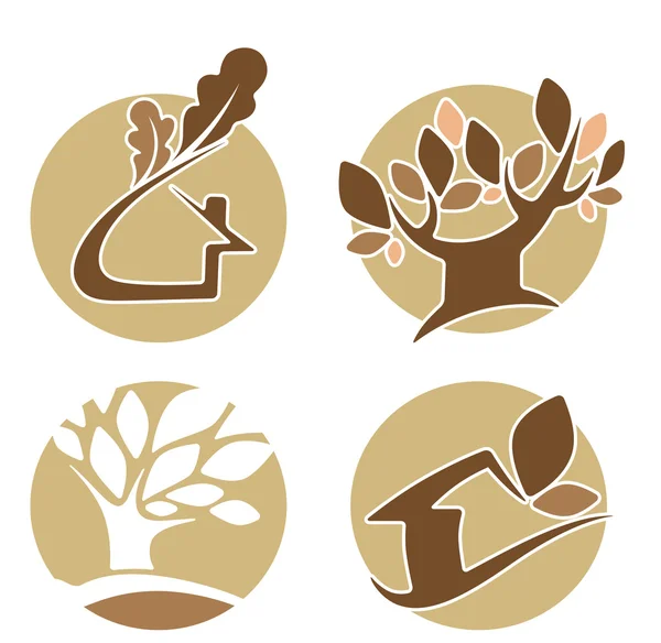 Vector set of round ecology, nature, and homes icons — Stock Vector