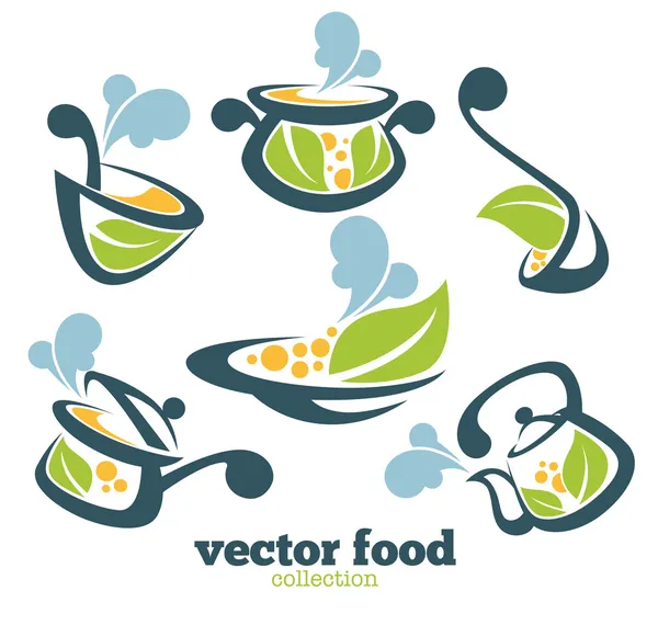 Colección de vectores orgánicos de equipos de cocina y símbolos alimentarios — Vector de stock