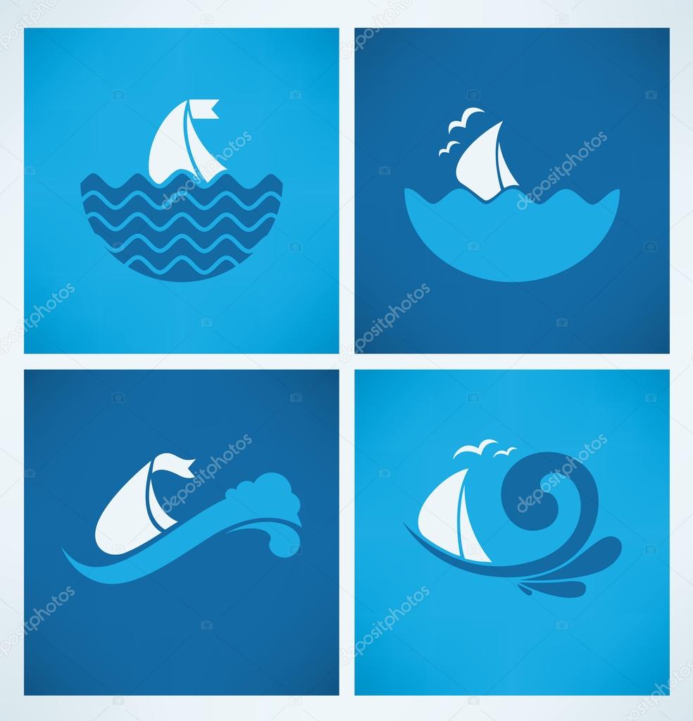 holiday on water, vector collection of travel icons and emblems