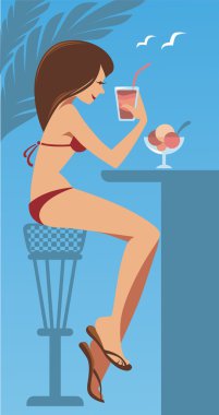 sıcak yaz kokteyl içme bikini kız güzel