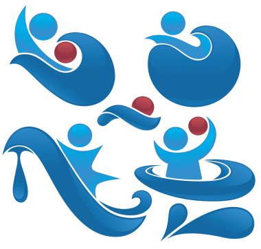 vektör toplama Aqua Parkı ve yüzme eylemleri sembolleri