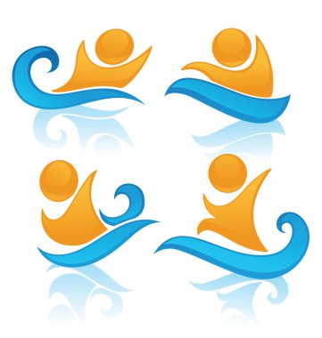 vektör toplama Aqua Parkı ve yüzme eylemleri sembolleri
