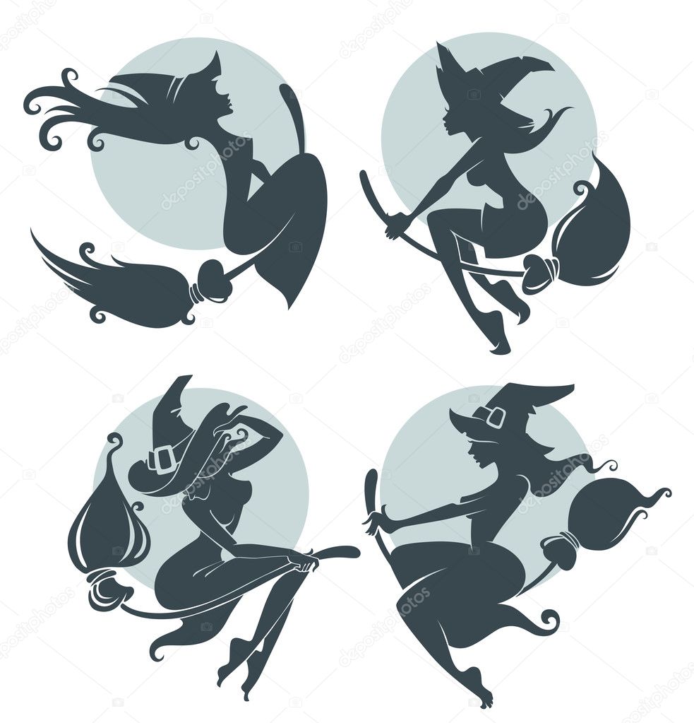 young happy and attractive witches, vector collection