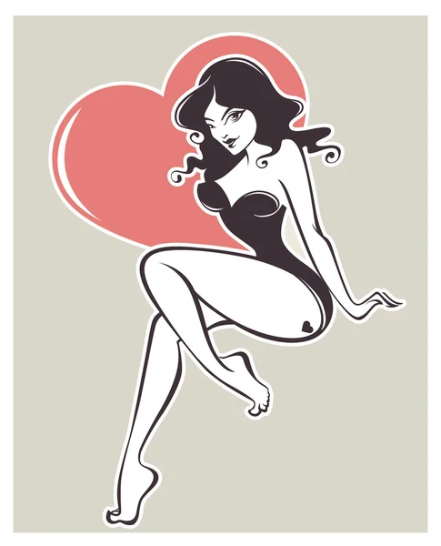 Sexy pinup girl on beige background — Stock Vector