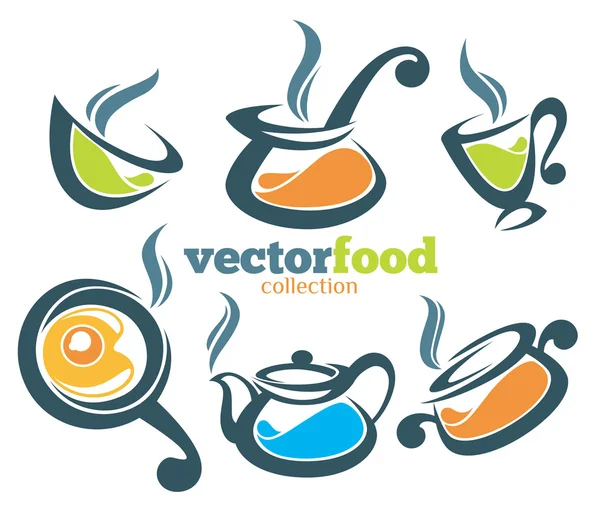 Colorful vector collection of cooking equipment and food symbols — Stock Vector