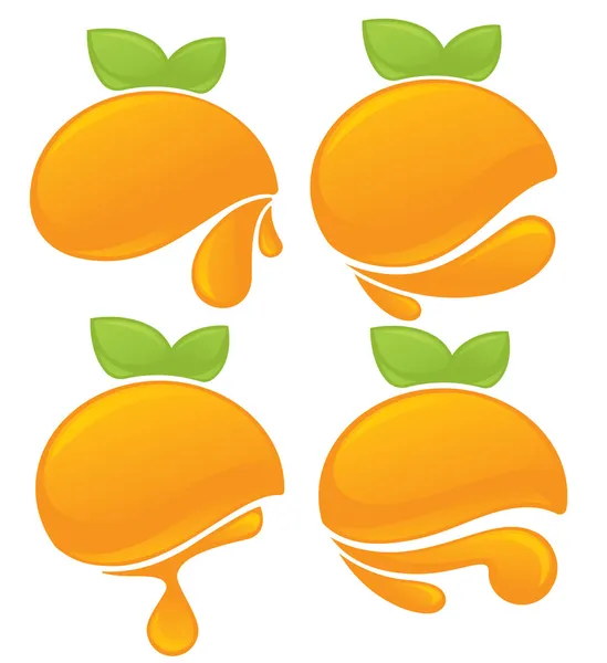 Frutas de laranja estilizadas frescas, adesivos e emblemas —  Vetores de Stock