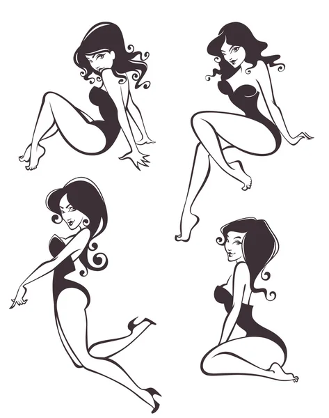 Pinup girls in different poses — Stock Vector