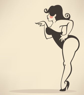 plus size pinup girl on beige background clipart