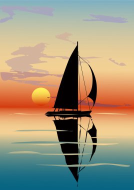zonsondergang, zee, zeilboot
