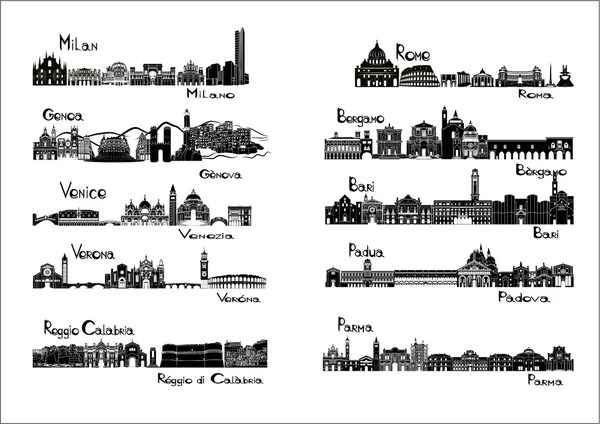 10 steden van Italië - silhouet signts — Stockvector