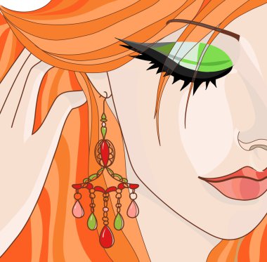 Red-haired girl with earrings clipart