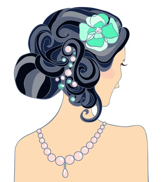 The black-haired girl with a wedding hairstyle — Stock Vector