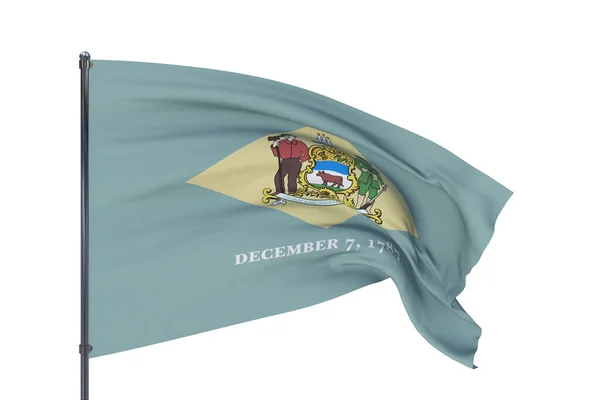 特拉华州的国旗。在美国各州和地区的白旗上孤立的3D插图 — 图库照片