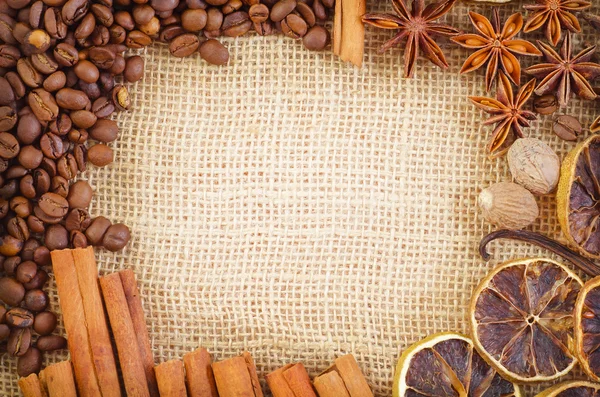 Granos de café y especias aromáticas — Foto de Stock
