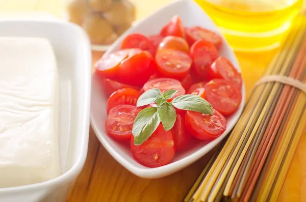 Tomato, pasta and cheese — Stock Photo, Image