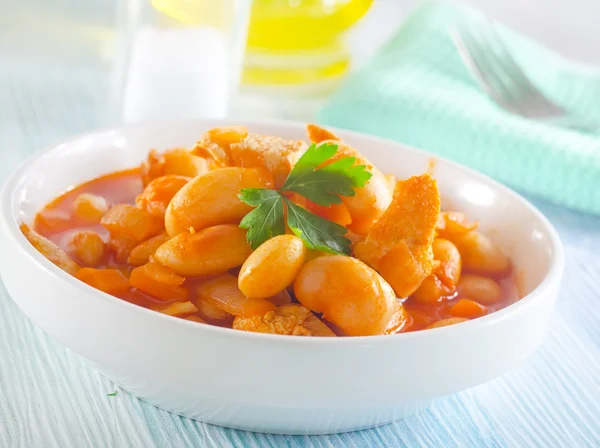 Bean with tomato and meat — Stock Photo, Image