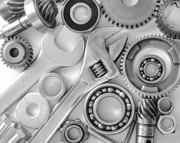 Maschinengetriebe, Zahnräder aus Metall, Muttern und Bolzen — Stockfoto