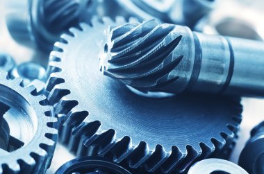 Mavi tonlama içinde parçalar mühendislik endüstriyel dişli Makina