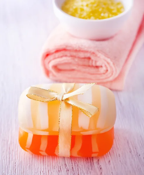 Soap and towel — Stock Photo, Image