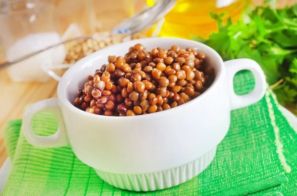 Lentils in a white bowl — Stock Photo, Image