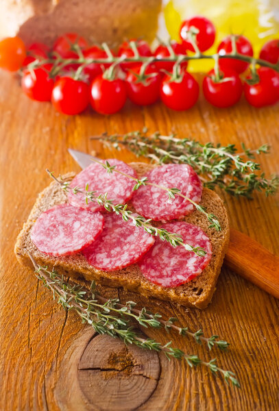 Bread with salami