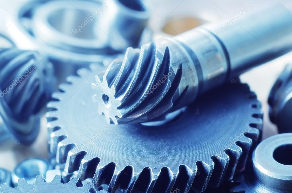 Industrial gear machinery, engineering parts in blue toning — Stock