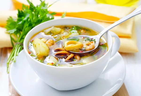 Fresh soup with seafood — Stock Photo, Image