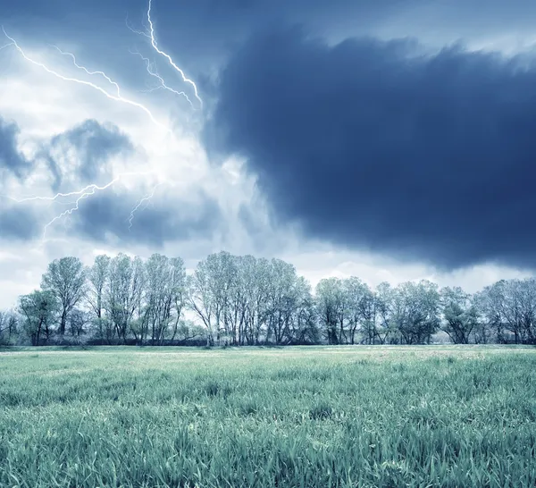 Campo verde e tempestade — Fotografia de Stock