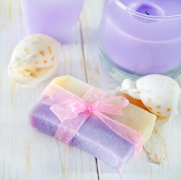 Soap and candle — Stok fotoğraf