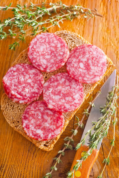 Salami on bread