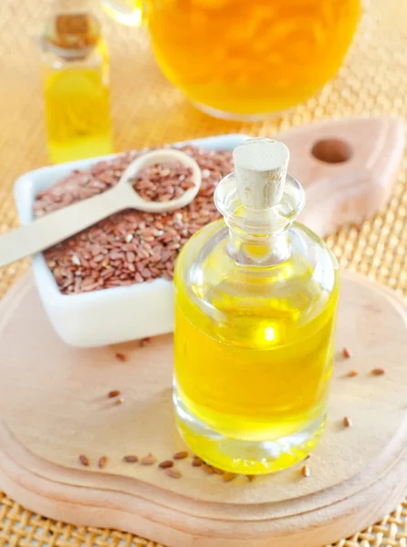 Lněné semínko a olej — Stock fotografie